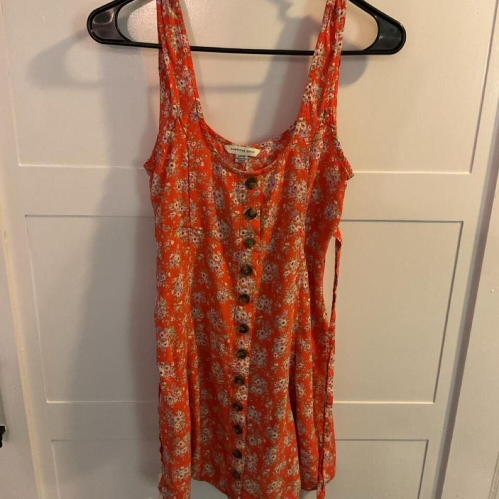 American Eagle orange floral button up dress Size S